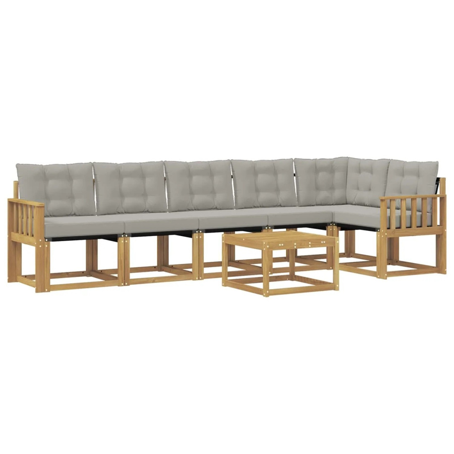 vidaXL Outdoor-Sofagarnitur 7-teilig aus Akazienholz mit Textilene und Kissen in Weiß-Hellgrau - Bild 2