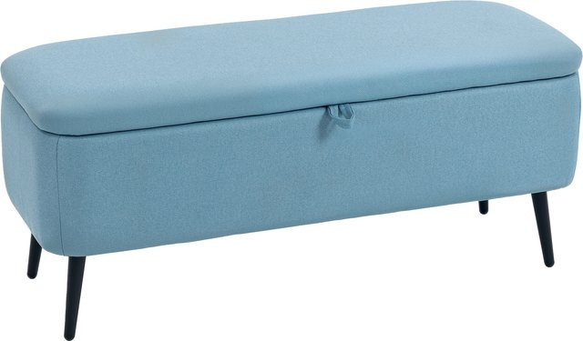 HOMCOM Aufbewahrungs-Pouf Aufbewahrungsbank mit Synthetik-Leinen-Bezug und Stahlbeinen in Hellblau, B/T/H: 101 x 38,5 x 44,5 cm - Bild 1