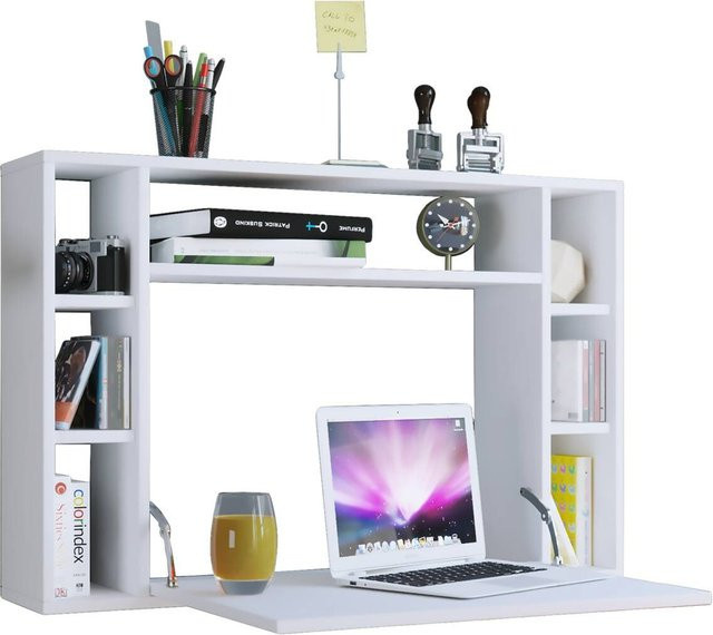 Wandschreibtisch Wandila von VCM in Weiß mit ausklappbarer Tischplatte und 7 Ablagefächern, B: 90 cm, H: 60 cm, T: 20/67 cm - Bild 2