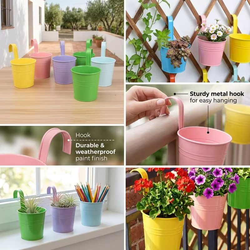 Robuster Hängepflanzkübel aus Metall mit Haken für Balkon und Garten in Mehrfarbig - Bild 4