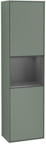 V&B Hochschrank Finion für das Badezimmer mit LED-Beleuchtung und Glasfachböden, Farbe Olivenmatt lackiert, B: 41,8 cm, H: 151,6 cm - Bild 1