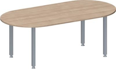 Schäfer Shop Genius Konferenztisch MODENA FLEX, oval, höhenverstellbar, Eiche Dekor und Weißaluminium, B: 200 cm, T: 100 cm, H: 72-84 cm - Bild 1