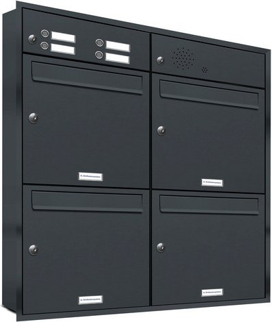 AL Briefkasten-Mehrfachbriefkasten für 4 Parteien zur Unterputzmontage, Farbe: Grau, B/H/T: 153,229 x 83,8 x 11,6 cm - Bild 1