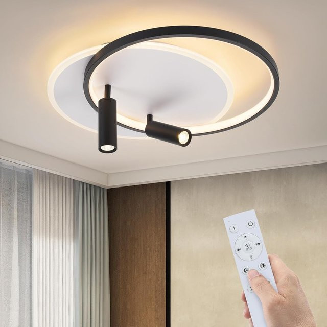 Cliheet LED-Deckenleuchte in Schwarz-Weiß, dimmbar mit Fernbedienung, moderne Deckenlampe mit zwei Strahlern für Wohnzimmer, Schlafzimmer und Küche - Bild 1