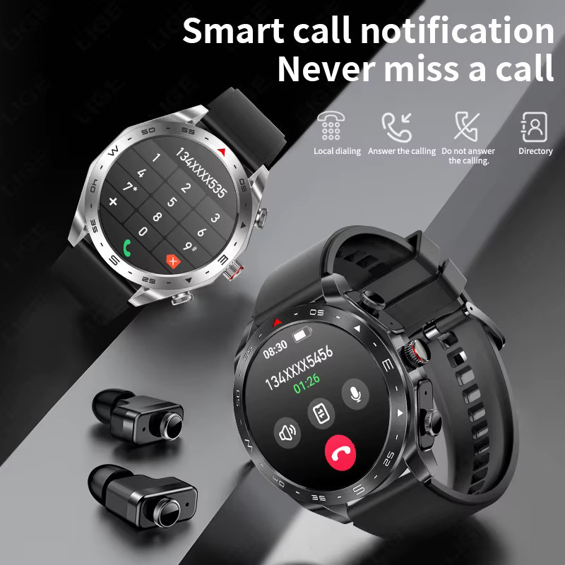 LIGE Smartwatch mit integriertem Bluetooth-Ohrhörer und Lautsprecher, AMOLED-Bildschirm, wasserdicht, in Schwarz oder Rot - Bild 2