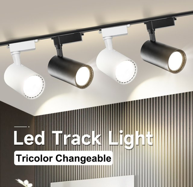 CANMEIJIA LED-Schienenstrahler 20W Dreifarbig für Schienensysteme, Deckenleuchte in Schwarz und Weiß zur Innenbeleuchtung im Wohnzimmer - Bild 1