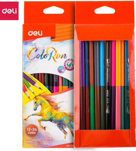 DELI Buntstifte mit zwei Spitzen für Kinder und Schüler, 24 Farben, Multicolour - Bild 1