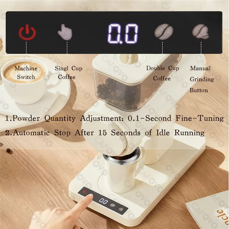 CAFOVO G1164F Elektrische Kaffeemühle in Weiß mit 64mm Flachmahlwerk und 80 stufenlosen Mahlgraden sowie Plasma-Antistatik-Bohnenbehälter - Bild 3