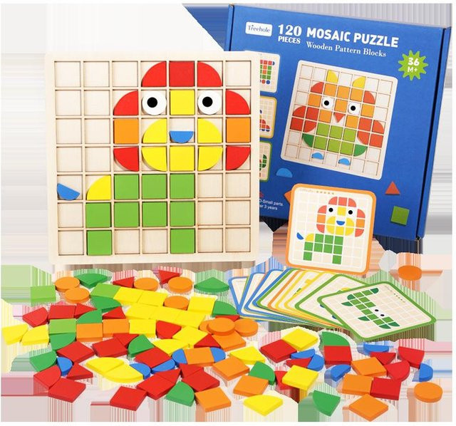 BizyKoady Holz Montessori Puzzle, Mosaik Farbformen, ab 3 Jahre - Bild 1