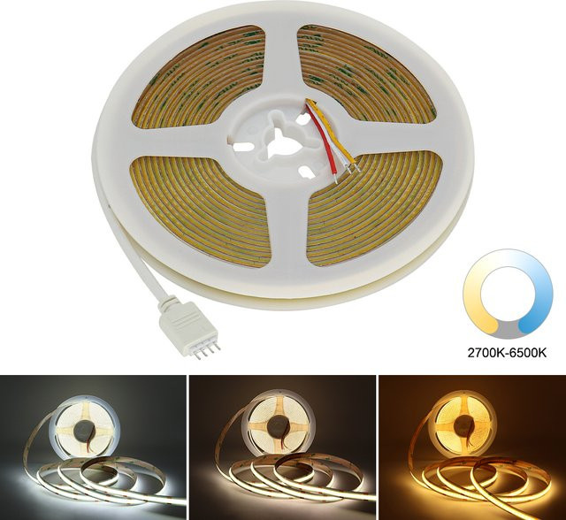 Cooleeon CCT COB LED-Streifen dimmbar, lineare Lichtleiste mit CRI 90, 12 V, Breite: 5 mm oder 10 mm - Bild 1