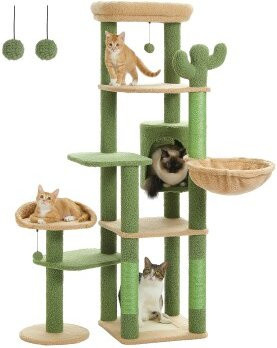 Pawz Road mehrstöckiger Kratzbaum für Katzen in Braun mit Hängematte, Höhle und integriertem Spielzeug, Höhe: 150 cm - Bild 1