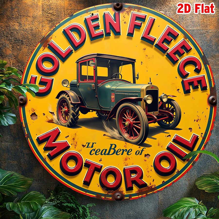 Potdemiel Vintage-Aluminiumschild Golden Fleece Motor Oil Rund, Wanddekoration in Grün, Rot und Multicolour, Durchmesser: 19,81 cm - Bild 5