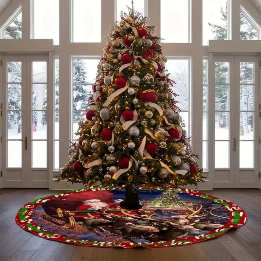 VIKAMA Weihnachtsbaumrock Weihnachtsmann Rot Rund als festliche Baumunterlage für drinnen und draußen - Bild 2