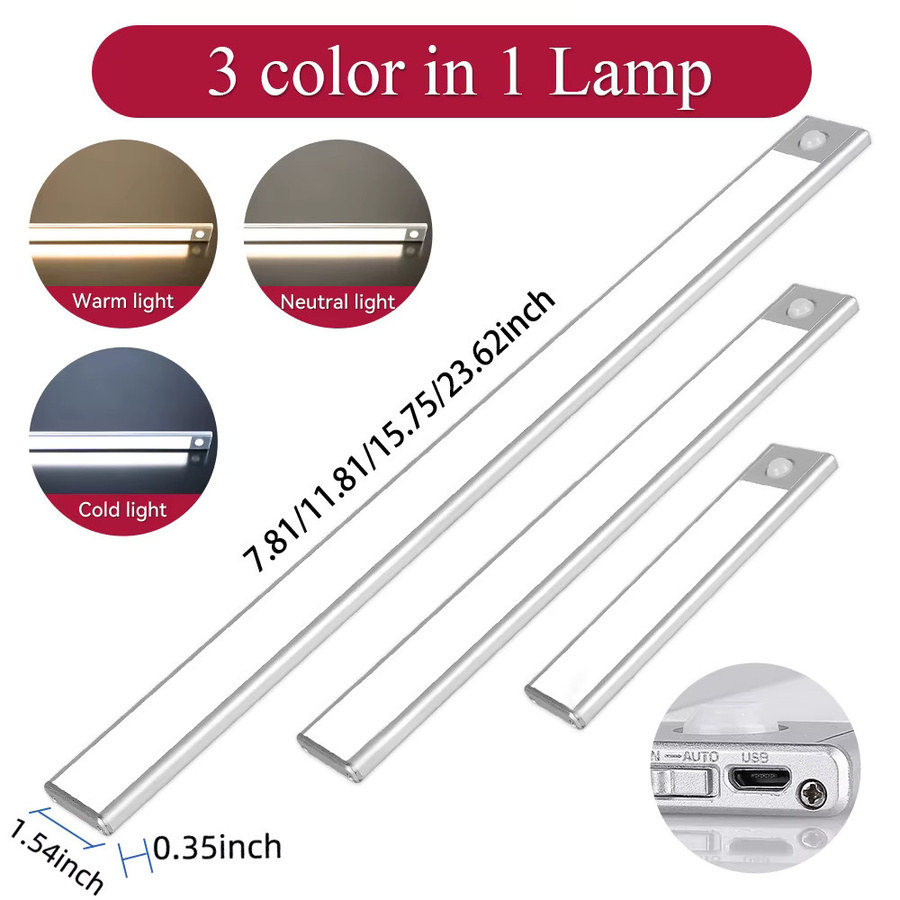 Zuoji LED Schrankleuchte mit Bewegungsmelder und Dimmer, USB wiederaufladbar, Unterbauleuchte für die Küche - Bild 2