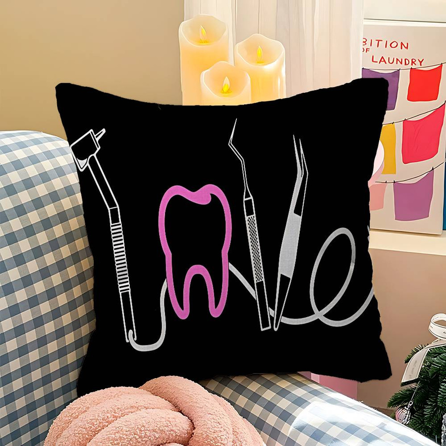 Dekorativer Kissenbezug mit Zahnarzt-Motiv für Sofa und Wohnzimmer, B/B: 18 x 18 cm - Bild 1