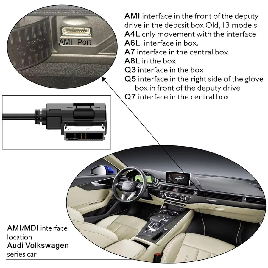 USB zu AUX Adapter Kabel für Audi MMI AMI Schnittstellen in Schwarz - Bild 5