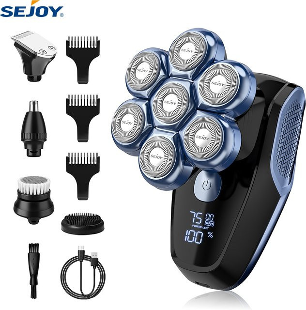 Sejoy 6-in-1 Kopfrasierer mit Nasenhaartrimmer, Herren, blau - Bild 1