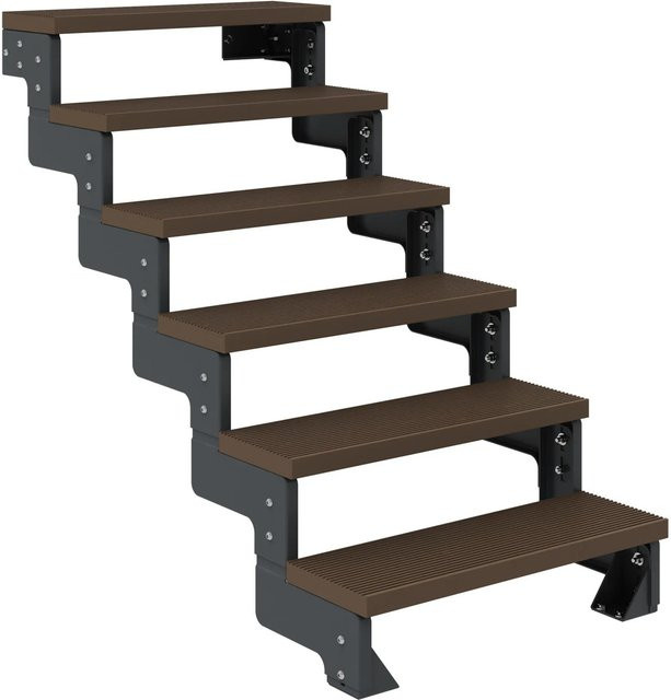 Dolle Außentreppe Gardentop aus Stahl und Holz in Anthrazit und Braun mit 6 Stufen und einer Breite von 80 cm ohne Geländer - Bild 1