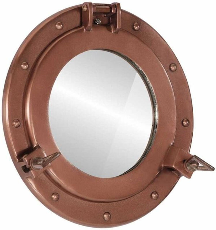 Vidaxl Bullaugen-Spiegel für die Wandmontage aus Metall und Glas in Braun, Durchmesser: 30 cm - Bild 1