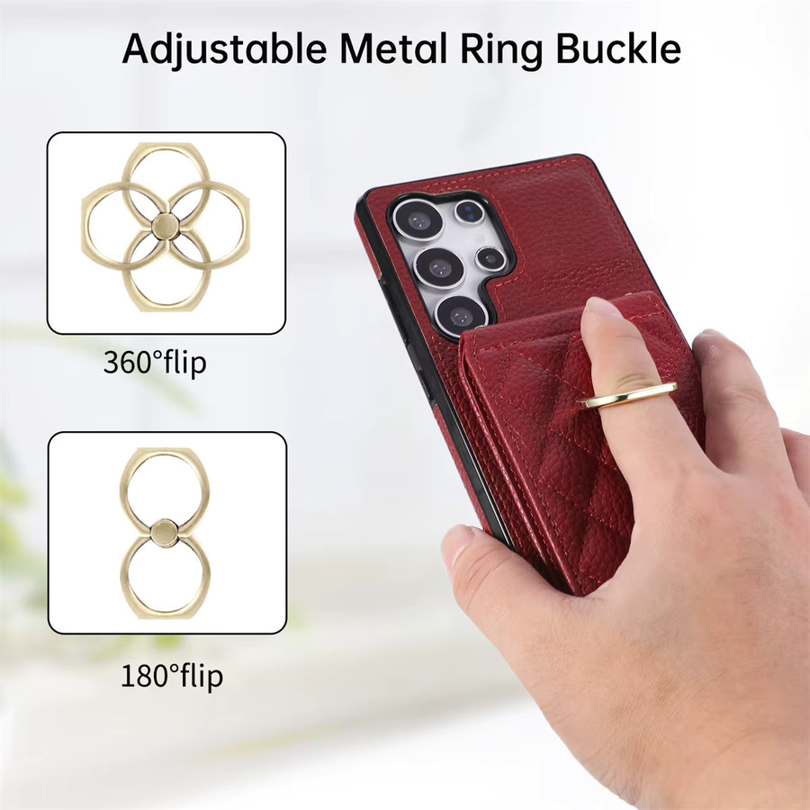 Leder Lanyard Handyhülle mit Wallet Card für Samsung Galaxy S25 S24 S23 S26 Ultra S22 Plus S21 FE S20 Note 20 Ring Flip Cover in Schwarz und Rot - Bild 3