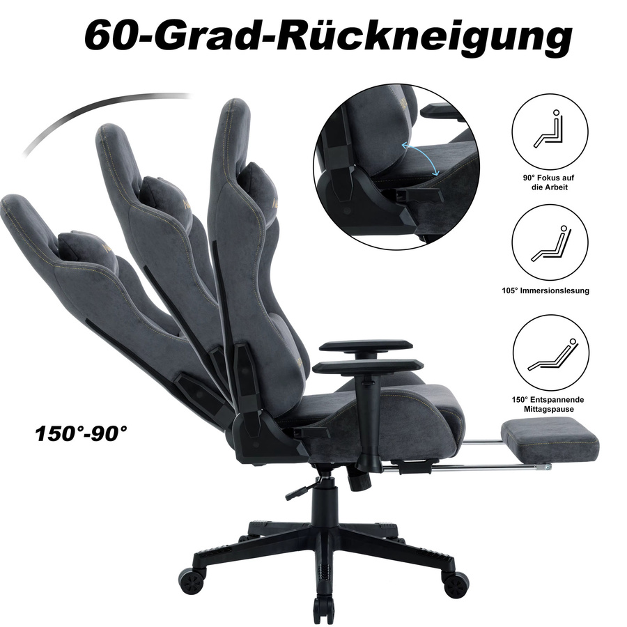 Andyou Gaming Stuhl in Blau mit Kopfstütze, Fußstütze und ergonomischer Lordosestütze für Home-Office und Gaming - Bild 5