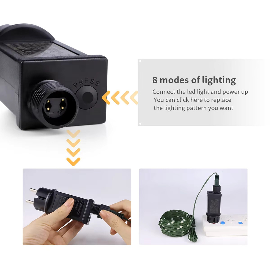 Wasserdichte LED-Lichterkette von AIMENGTE für die Weihnachtsdekoration im Außenbereich mit grünem PVC-Draht und 8 Beleuchtungsmodi - Bild 4