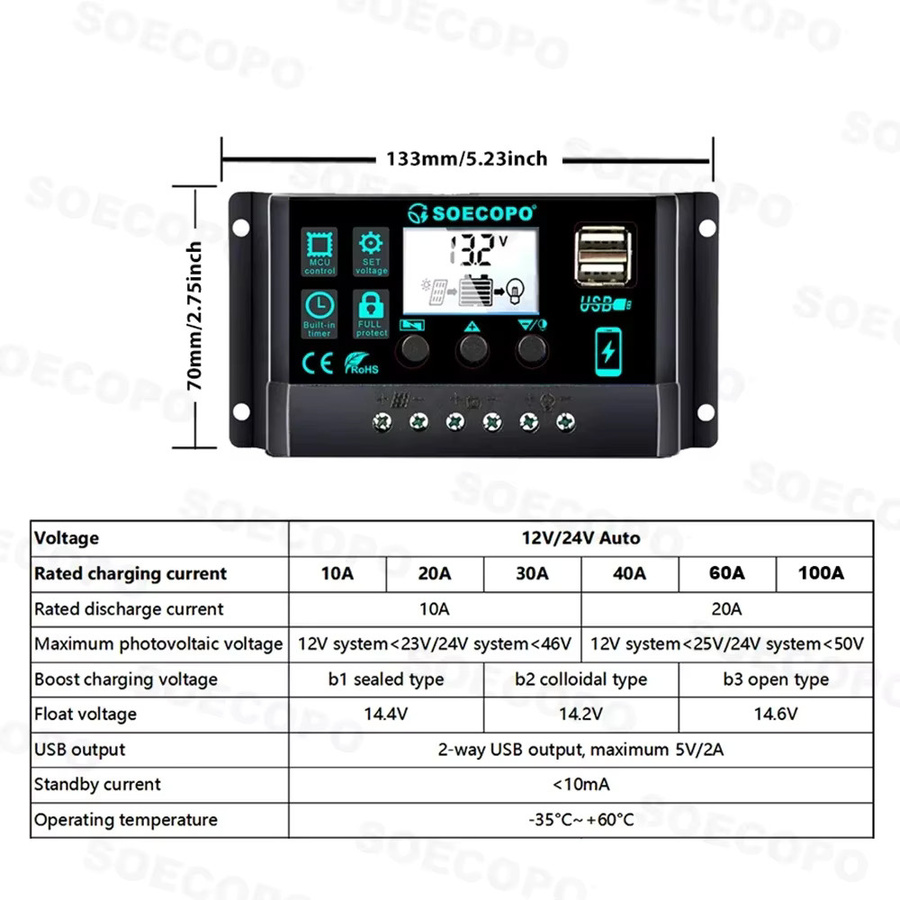 SOECOPO Solar Power System 6000W mit 800W Panel, 100A Controller und Krokodilklemmen in Schwarz, 12V bis 220V für Zuhause und RV - Bild 1