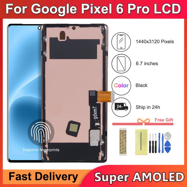 Google Pixel 6 Pro Super AMOLED Display mit Rahmen und Digitizer in Schwarz, 6,7 Zoll - Bild 1