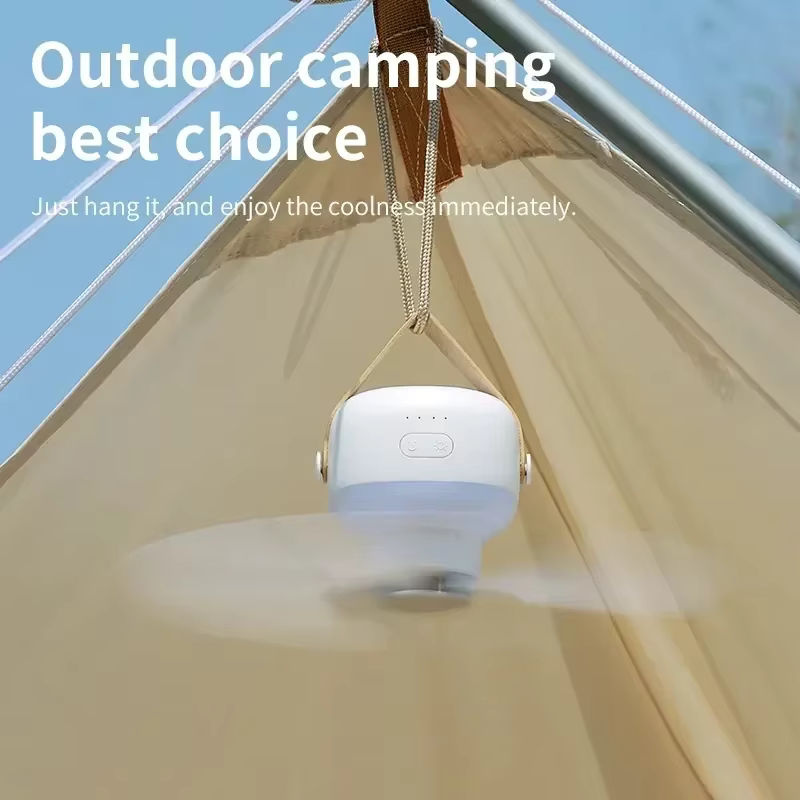 HAOYUNMA Tragbarer Deckenventilator für Outdoor und Camping mit LED-Beleuchtung, Fernbedienung und Akku, Weiß - Bild 2