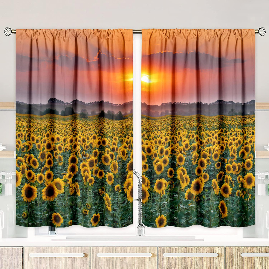 2er-Set Sonnenblumen Vorhang aus Polyester mit floralem Design, halbtransparent, Mehrfarbig, Breite: 76,2 cm, Höhe: 165,1 cm - Bild 2