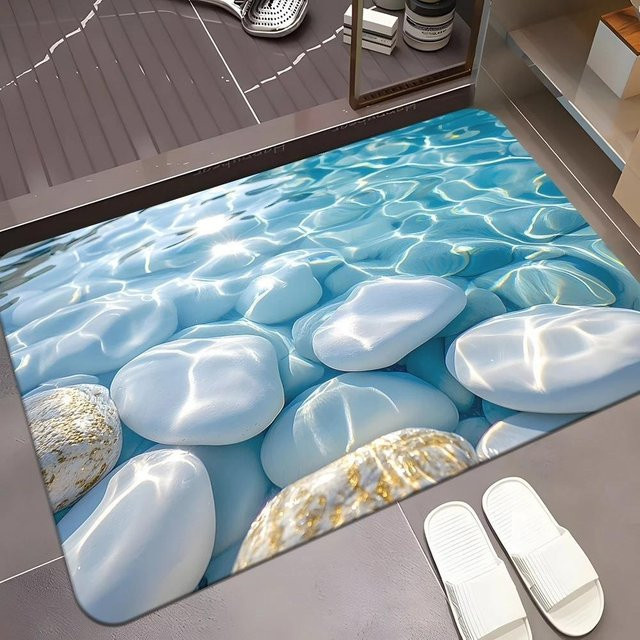 ZHPBD Kieselgur Bodenmatte blau, wasserabsorbierend und rutschfest für Badezimmer und Küche, B/B: 60 x 90 cm - Bild 1