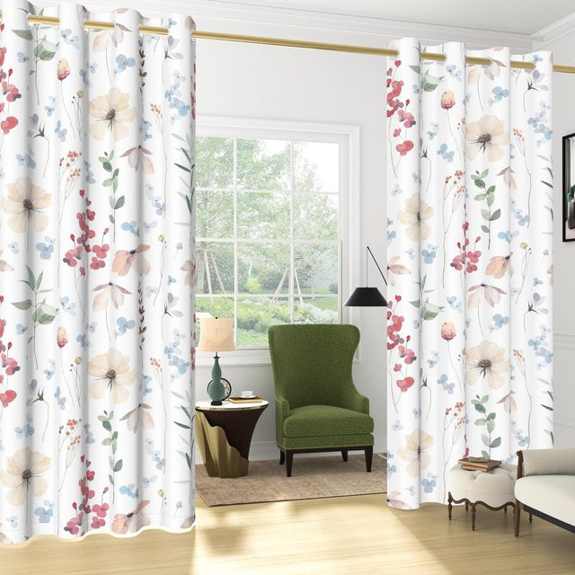 Lampayan Set aus 2 blickdichten Vorhängen mit Blumenmuster in Multicolour, Polyester, Breite: 170 cm, Höhe: 200 cm - Bild 1