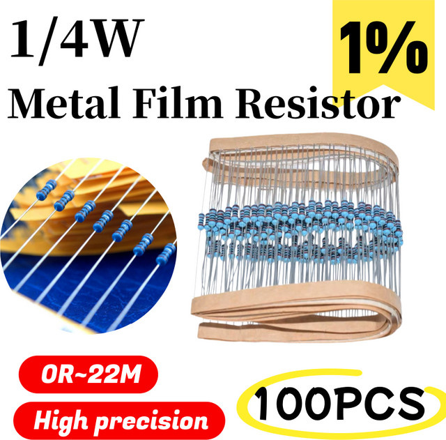 100 Stück Metallfilm-Widerstände 1/4W 0,25W 1% Toleranz in Blau mit verschiedenen Ohm-Werten von 0 bis 22M Ohm - Bild 1