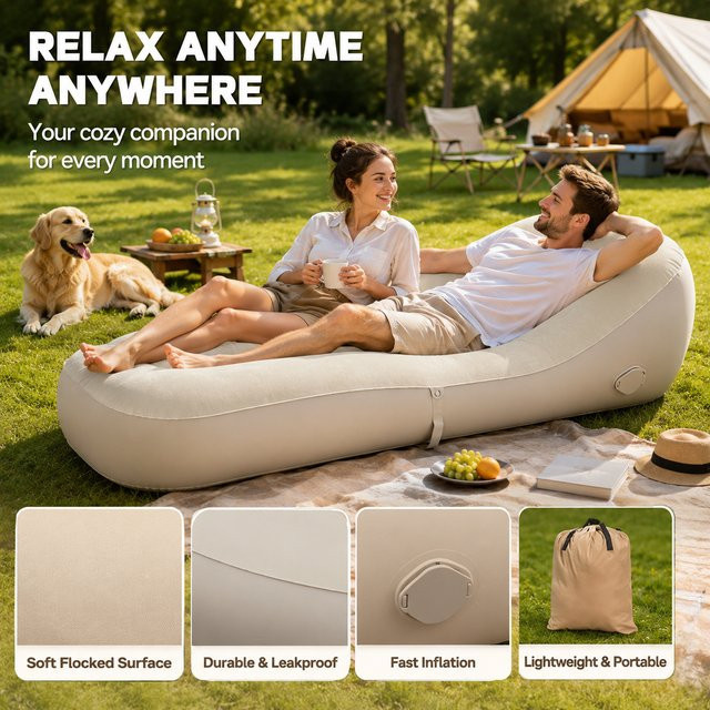 Luftschlafsofa mit abnehmbarer integrierter Pumpe für Camping und Wandern in Beige oder Braun - Bild 1