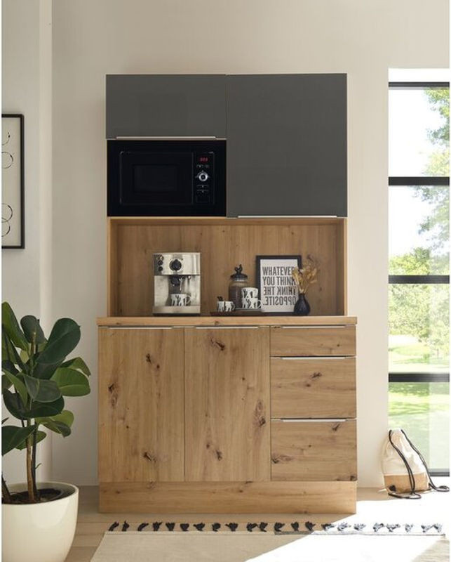 Respekta Küchen Buffet Marleen Premium in Grau Artisan Eiche mit Drehtüren, Breite: 120 cm, Tiefe: 60 cm, Höhe: 211 cm - Bild 1