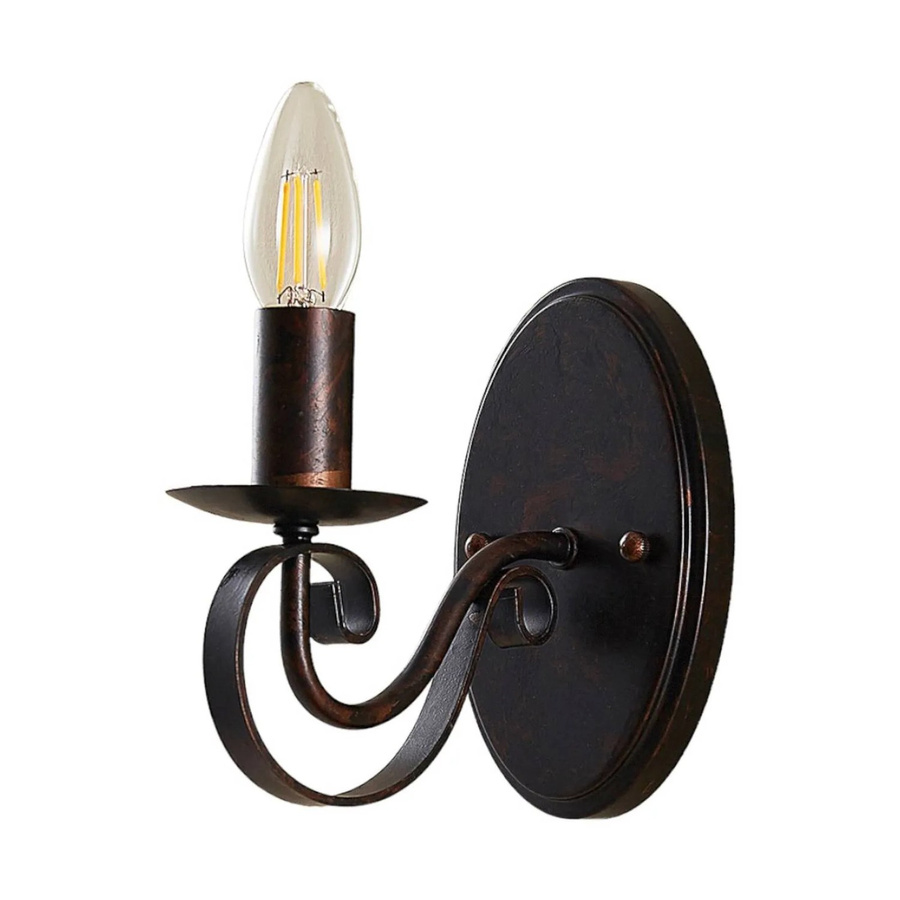 Lucande Wandleuchte Caleb in Braun aus Metall, 1-flammig, Landhaus Vintage Stil, E14, Höhe: 18,0 cm, Breite: 11,5 cm, Tiefe: 17,8 cm - Bild 2