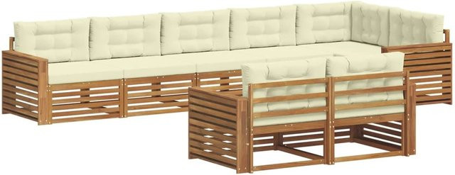 vidaXL Outdoor-Sofagarnitur 8-teilig aus Akazienholz in Natur und Creme mit Kissen und Armlehnen - Bild 1