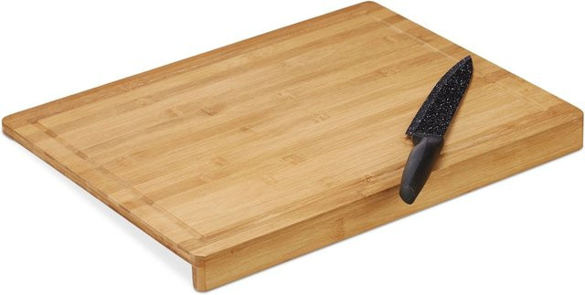 Relaxdays Tranchierbrett aus Bambus in Natur mit Anschlagkante, B/T/H: 45 x 35 x 3,5 cm - Bild 1