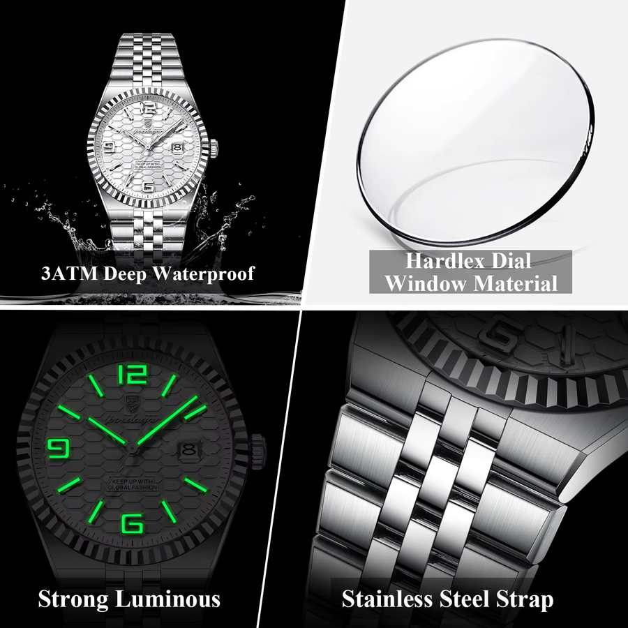 POEDAGAR Armbanduhr Quarz, Edelstahl, Schwarz, Herren - Bild 4