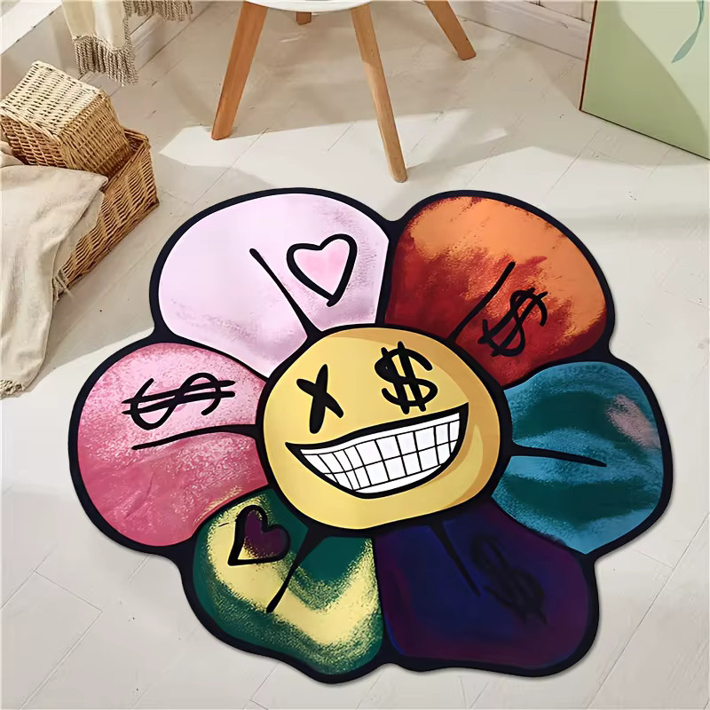 VIKAMA Bodenmatte in Sonnenblumenform, rutschfest und wasserabsorbierend, gelb/mehrfarbig, Durchmesser: 60 cm - Bild 2