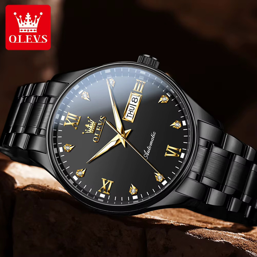 OLEVS Armbanduhr Automatik, Edelstahl, Schwarz, Herren - Bild 3