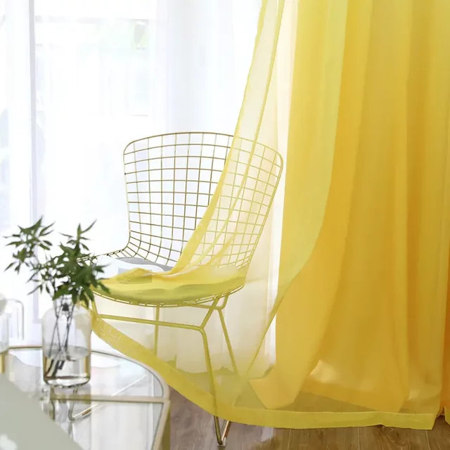 Moderner Voile-Vorhang aus Polyester in Gelb und Weiß, transparent und einfarbig, Modell Black Ant, Breite: 120 cm, Höhe: 100 cm - Bild 1
