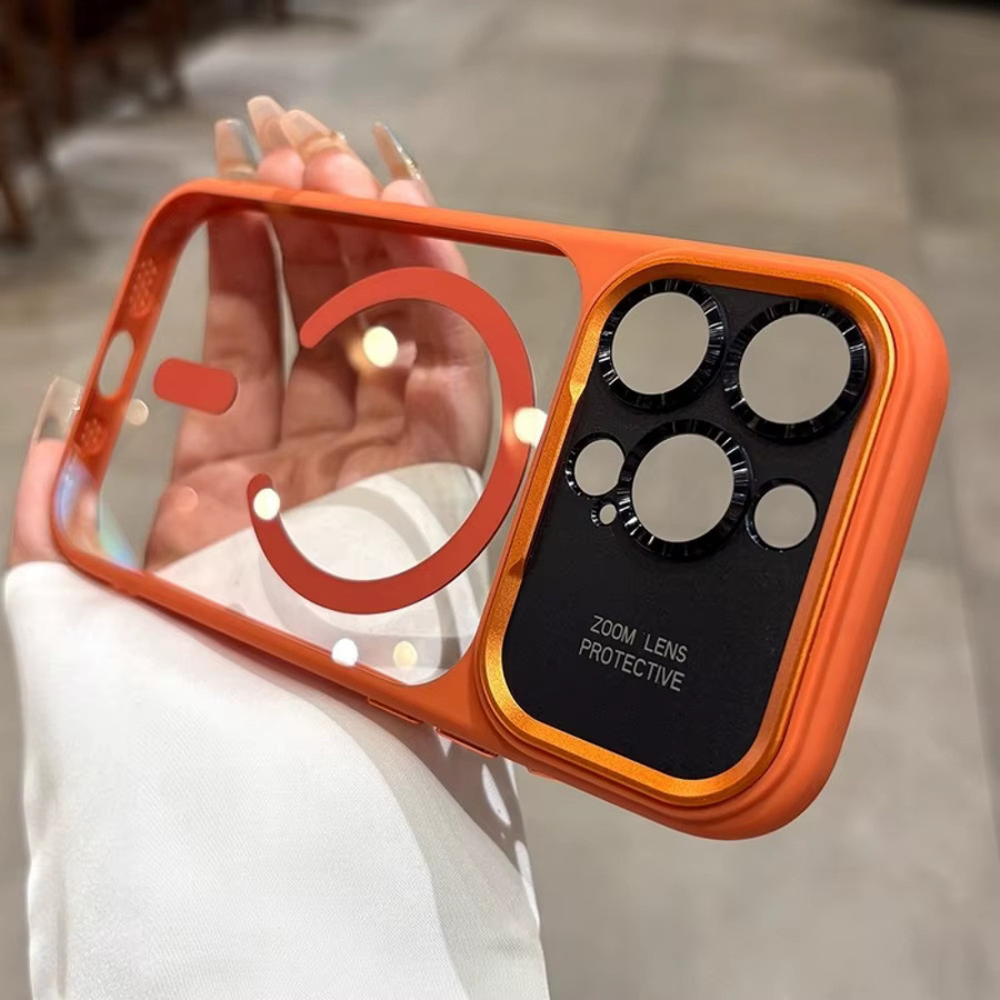 Lolozzx Transparente MagSafe Schutzhülle für iPhone 13 bis iPhone 17 Pro Max mit Kameraschutz und Stoßfestigkeit in Orange und Transparent - Bild 1