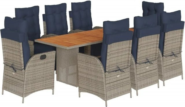 vidaXL 9-teilige Garten-Essgruppe aus Poly-Rattan und Akazienholz in Grau mit Kissen - Bild 1