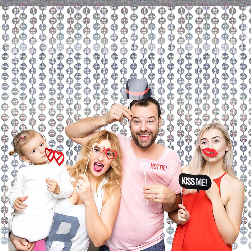 ZQNYCY Folienvorhang Silber mit geometrischem Pailletten-Design für Party, Hochzeit und Geburtstag - Bild 2