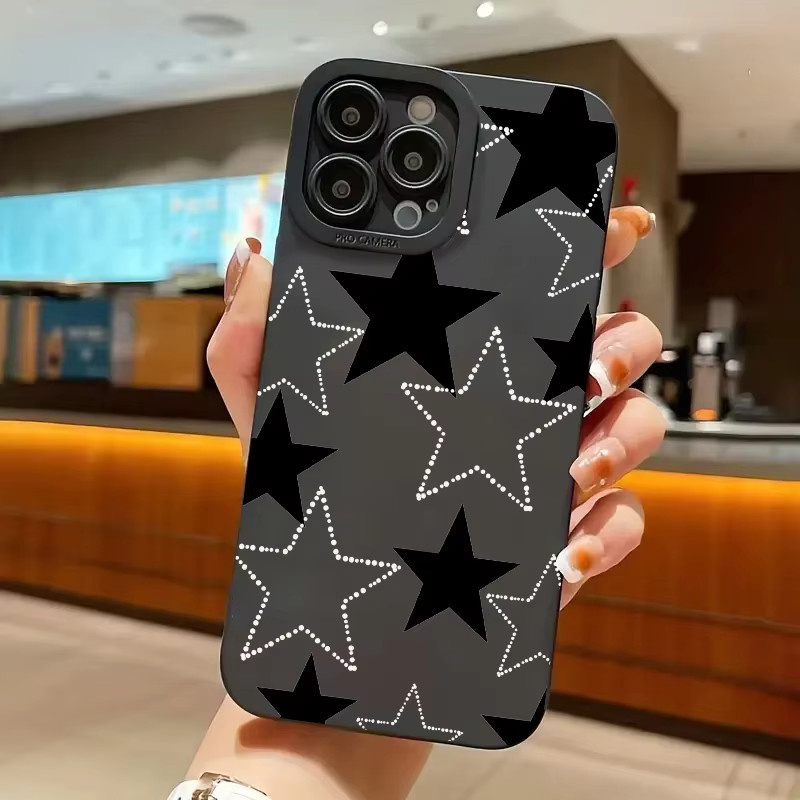 Stoßfeste Handyhülle mit schwarz-weißem Sternenmuster für Apple iPhone Modelle, weiche Schutzhülle in Schwarz und Weiß - Bild 5