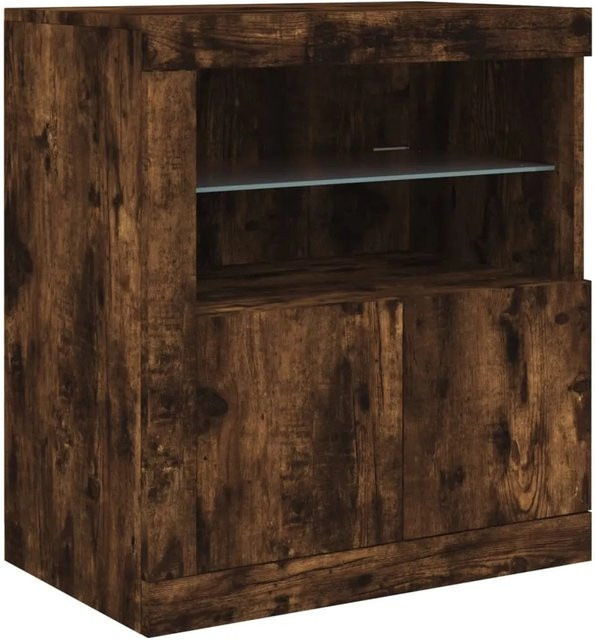 vidaXL Sideboard modern in Räuchereiche mit LED-Leuchten und Glas, Braun, B/T/H: 60,5 x 37 x 67 cm - Bild 1