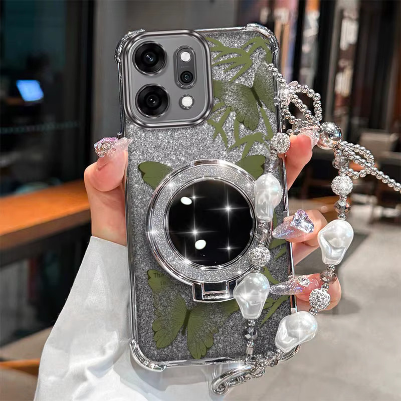 Grüne Schmetterlings Handyhülle mit Lanyard und Ständer für OPPO Reno 14, 14Pro, 14F, 13F, 12, 12Pro, 12F, 11, 11F, 10, 10Pro - Bild 4