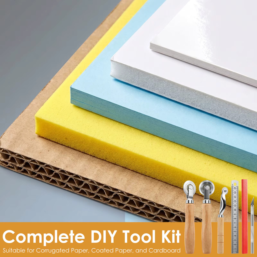 Toorise Box-Resizer-Set mit 3 Rillenrädern, Ritzmesser, Lineal und Bleistift in Multicolor für Kartonrillen und Boxherstellung - Bild 5