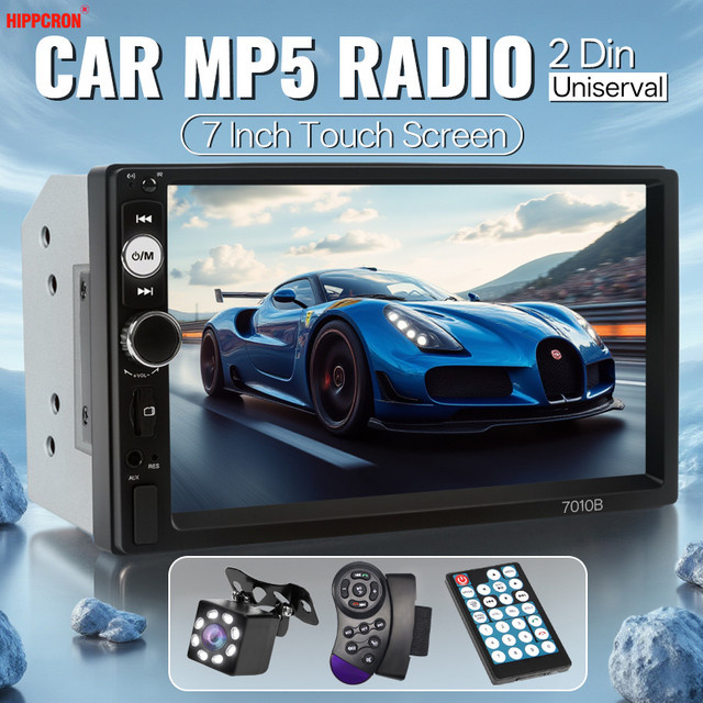 HIPPCRON 7 Zoll Autoradio 2DIN MP5 Player mit HD Touchscreen, Bluetooth und Mirror Link in Schwarz - Bild 1